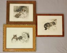 Kurt MEYER-EBERHARDT (1895-1977), drei Blatt Radierung, "Katze mit Terrier", "Drei Katzen" und "