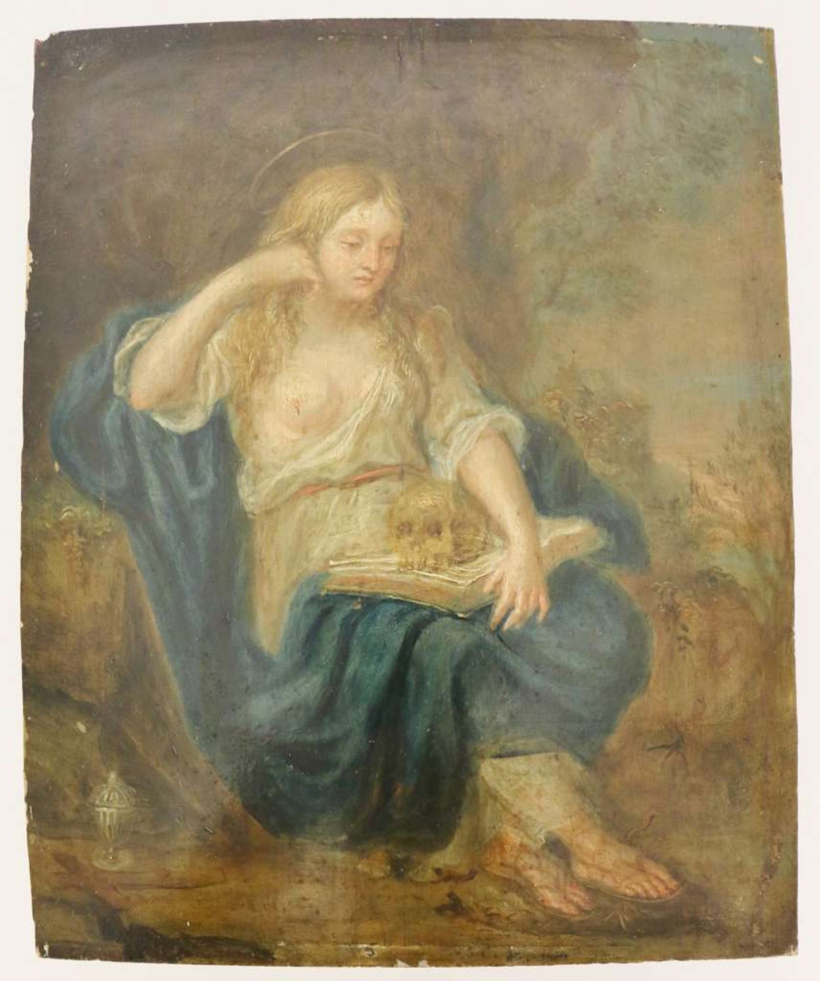 Eustache LE SUEUR (1617-1655) zugeschrieben, Öl auf Holz, Maria Magdalena. Maße: 29 x 23 cm. Verso