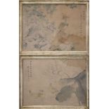 Paar Zeichnungen, Japan, Tusche und Farbe auf Papier, "Paar Enten im Wasser hinter Lotus" und "