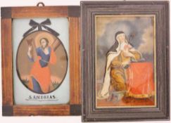 Votivbilder, Paar Hinterglasmalereien, Hl. Andreas u. Hl. Teresa, wohl Italien, 19. Jh. Maße: ca. 17