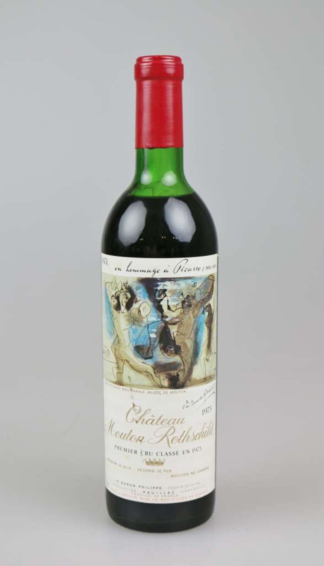 Rotwein, Flasche Chateau Mouton Rothschild, Pauillac (Premier Grand Cru Classé) 1973, en hommage à - Bild 3 aus 4