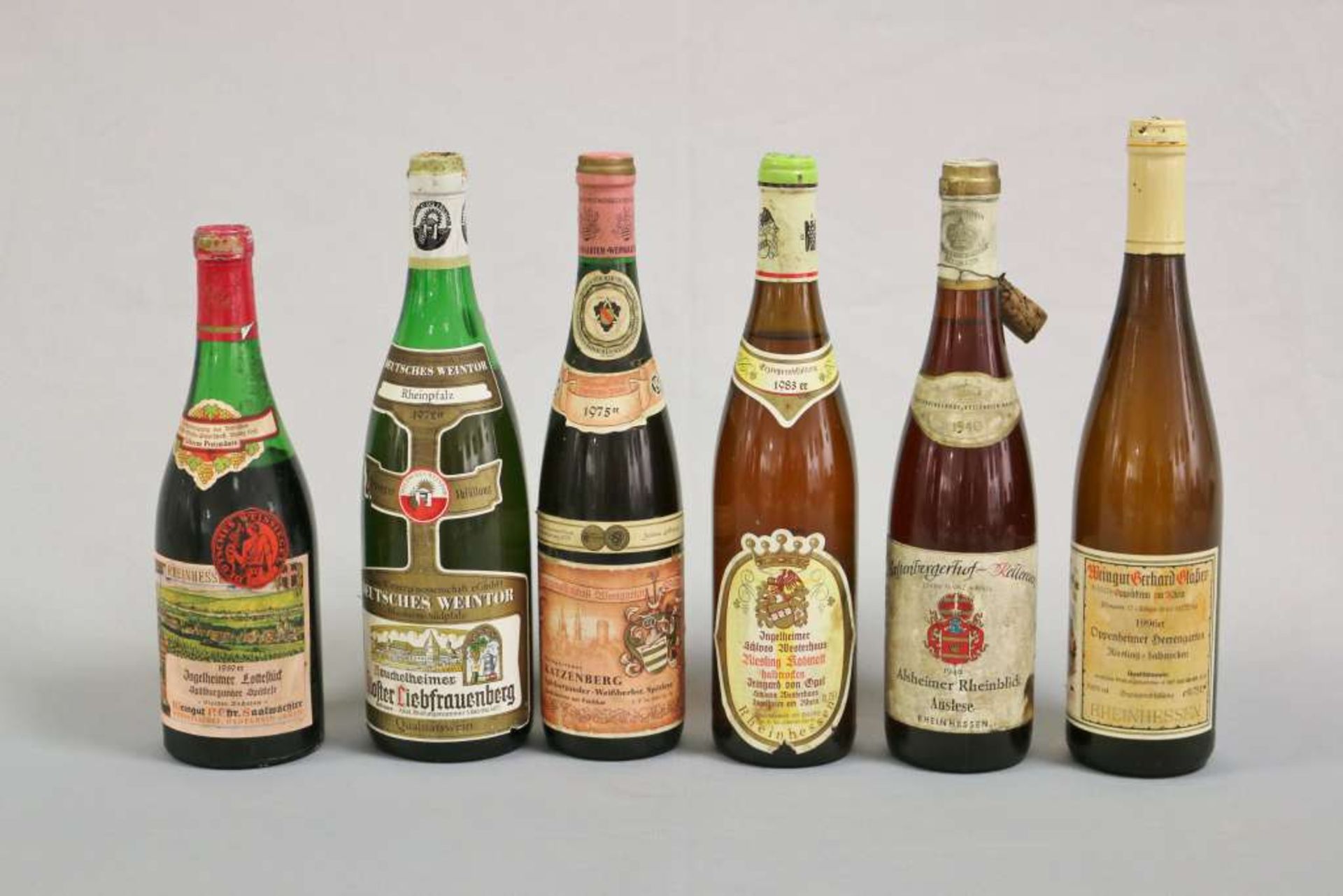 Weißwein, 6 Flaschen: Rheinhessen Alsheimer Rheinblick Auslese 1940; Rheinhessen Ingelheimer