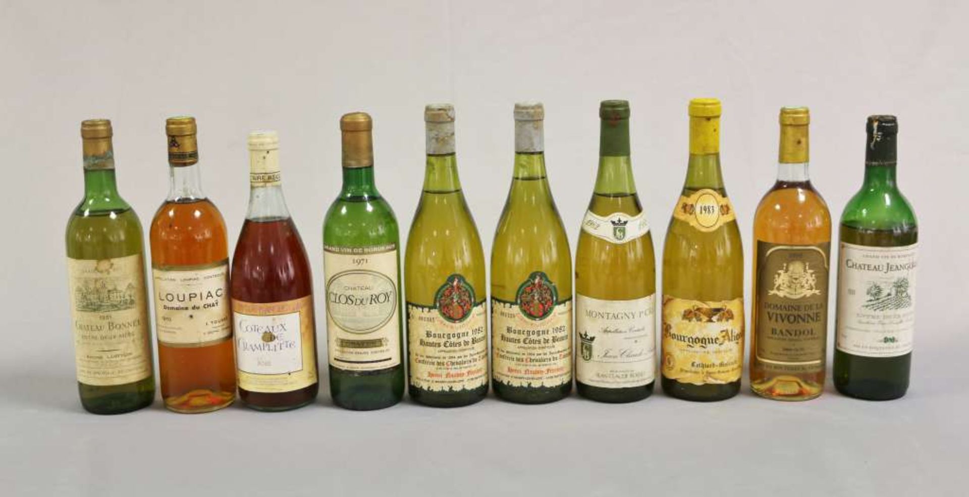 Weißwein u. Rosé, 10 Flaschen: Chateau Clos du Roy, 1971; Chateau Jean Guilon Entre deux Mers, 1989,