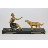 Art Deco, Figurengruppe, Art Menneville et Rochard, "Kniende mit Setter", Frankreich, 1. H. 20. Jh.,