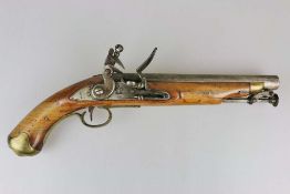 England, Steinschlosspistole für leichte Dragoner um 1810, langer runder Lauf im Kaliber ca. 17