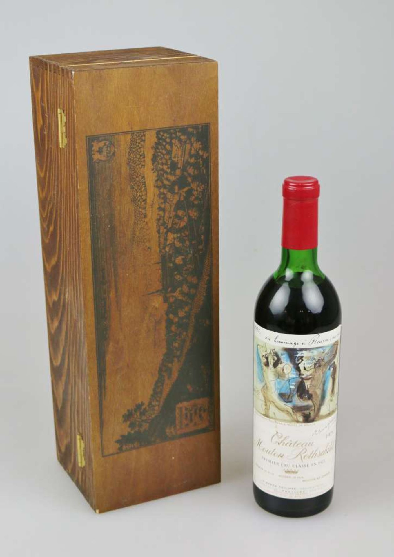 Rotwein, Flasche Chateau Mouton Rothschild, Pauillac (Premier Grand Cru Classé) 1973, en hommage à