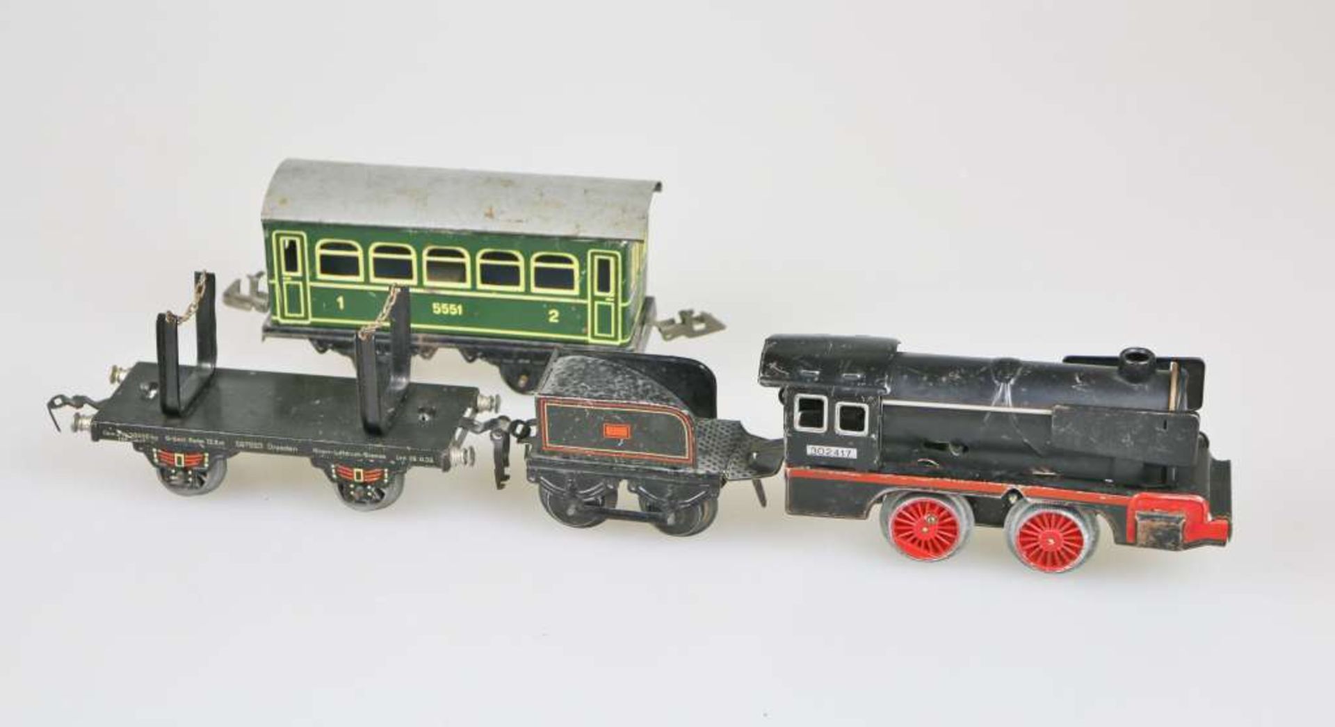 Blechspielzeug Eisenbahn: unbekannte Lok (defekt, L.: ca. 5,9 cm) mit Tender von Kraus Fandor und - Image 2 of 2