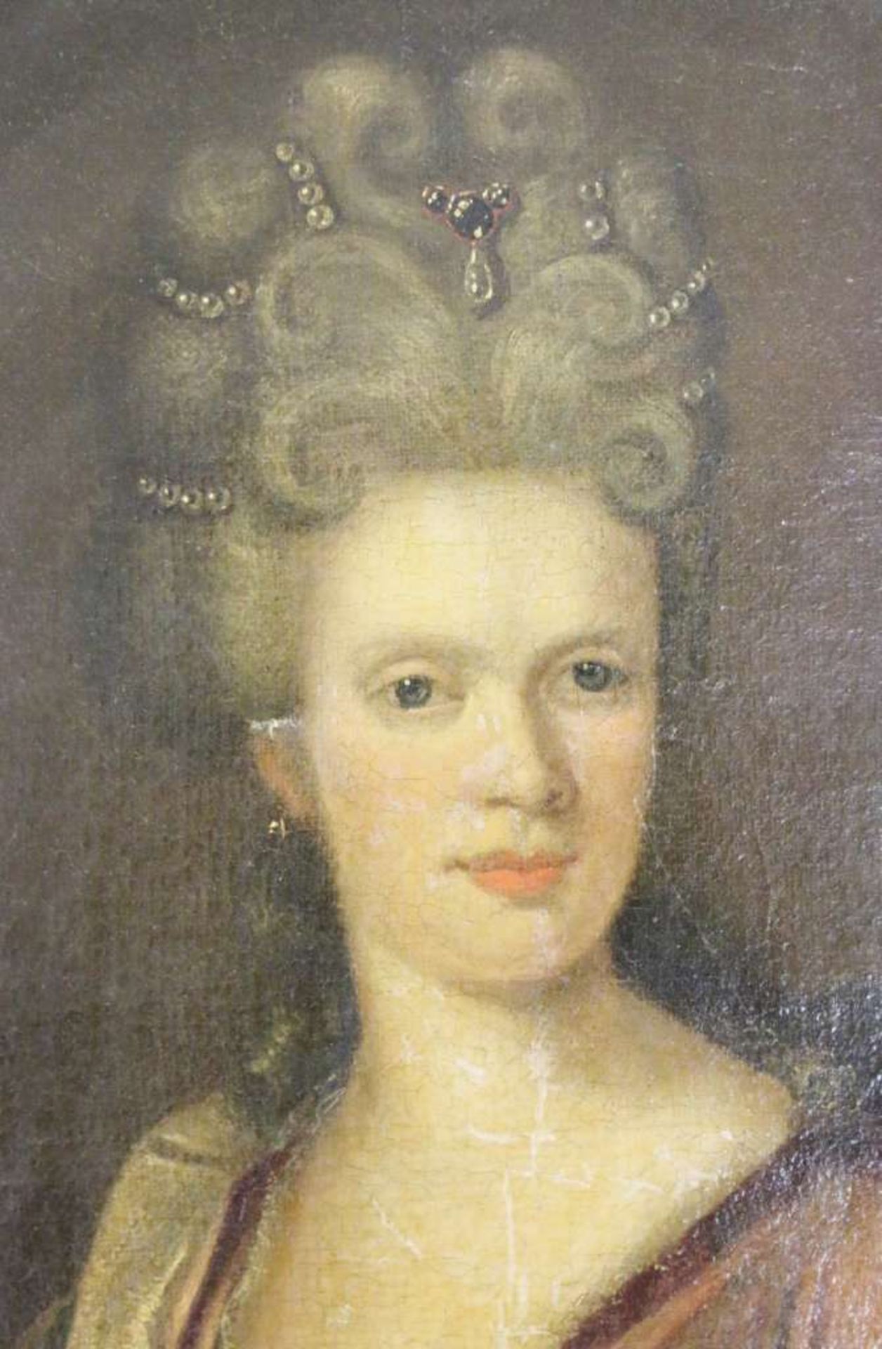 Pendant Porträt eines adligen Paares (wohl Umkreis Habsburg), 17./ 18. Jh., Öl auf Leinwand, oval, - Bild 3 aus 6