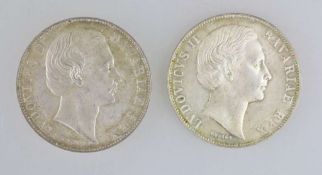 Paar Vereinstaler, Ludwig II (1866-1871), Patrona Bavariae Silber, Rand: XXX Ein Pfund Fein, D.: ca.