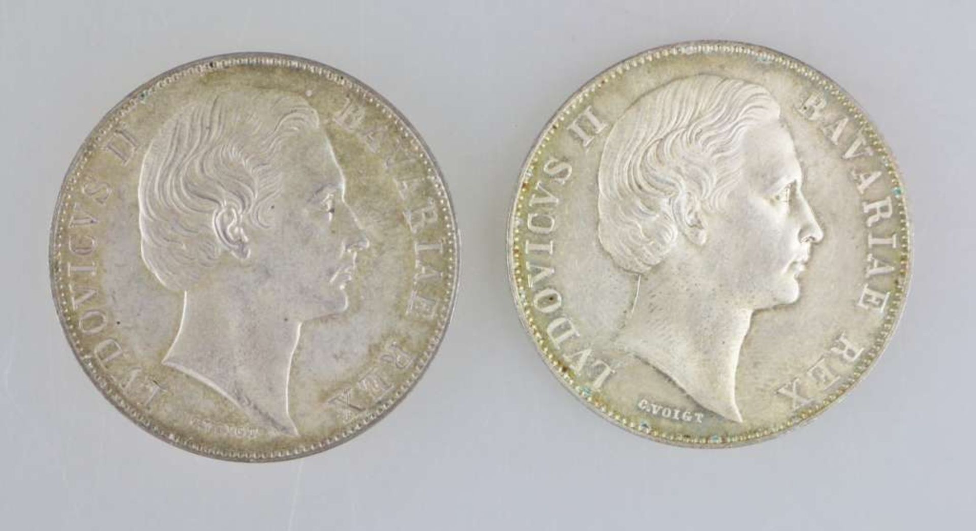 Paar Vereinstaler, Ludwig II (1866-1871), Patrona Bavariae Silber, Rand: XXX Ein Pfund Fein, D.: ca.