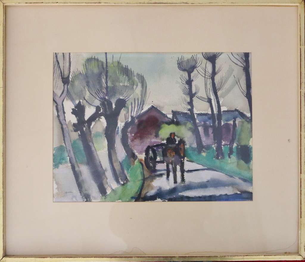 Helmut MACKE (1891-1936), Aquarelle auf Bütten, "Allee mit Kutsche", u.li. sign., Maße: ca. 27 x - Image 2 of 3
