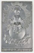 Emil Cauer, Eisengußplakette 1930, Christuskind auf Erdkugel im ovalen Strahlenkranz, Maße: 91 x 147
