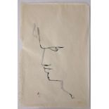 Jean COCTEAU (1889-1963), Zeichnung, Tusche/ Aquarell auf Papier, Gesicht im Profil, u.li. sign. mit