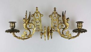 Paar Klavierleuchter, Metallguss, Empirestil, vergoldet, L.: ca. 21 cm, zweifach gelocht durch