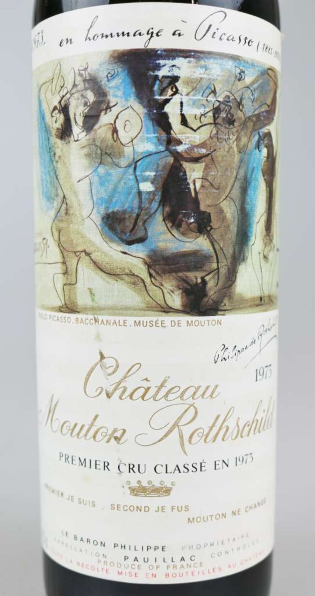 Rotwein, Flasche Chateau Mouton Rothschild, Pauillac (Premier Grand Cru Classé) 1973, en hommage à - Bild 4 aus 4