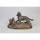 Jagdhund mit Vogel, nach Pierre-Jules MÈNE (1810-1879), Metallguss, 20. Jh., Maße (LxHxB): ca. 35