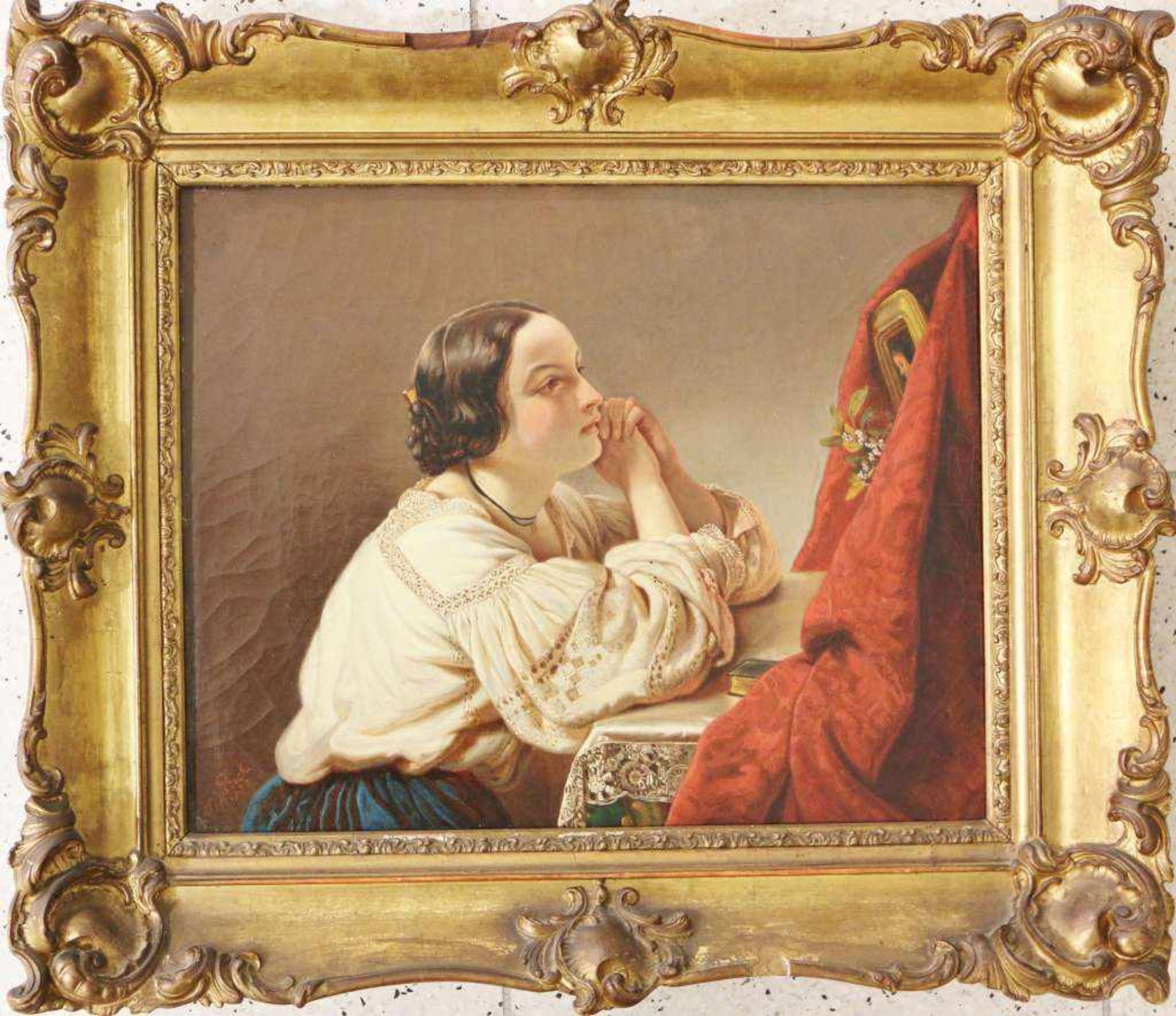 Hermine VON RECK (1833-1906), junge Frau bei der Andacht, Öl auf Leinwand, u.li. sign. und dat. - Image 2 of 4