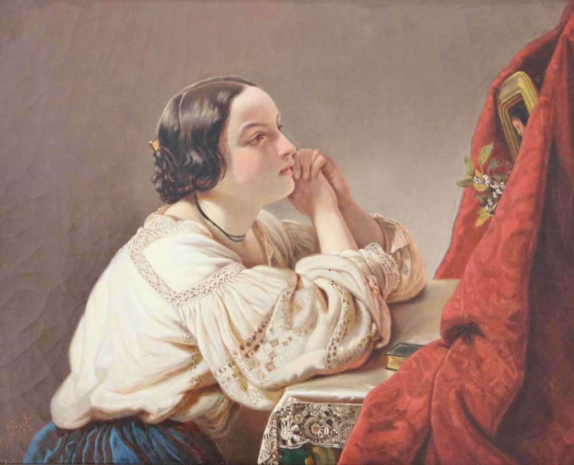 Hermine VON RECK (1833-1906), junge Frau bei der Andacht, Öl auf Leinwand, u.li. sign. und dat.