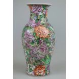 Vase, Asien, 20. Jh., Famille Rose- Mille Fleur, balusterförmiger Korpus, am Stand Pinselmarkung