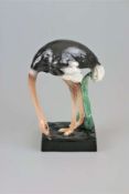 Goldscheider Wien, Straußenfigur, Art Deko um 1928, Entwurf "Waldmüller", Steingutscherben, Vogel am