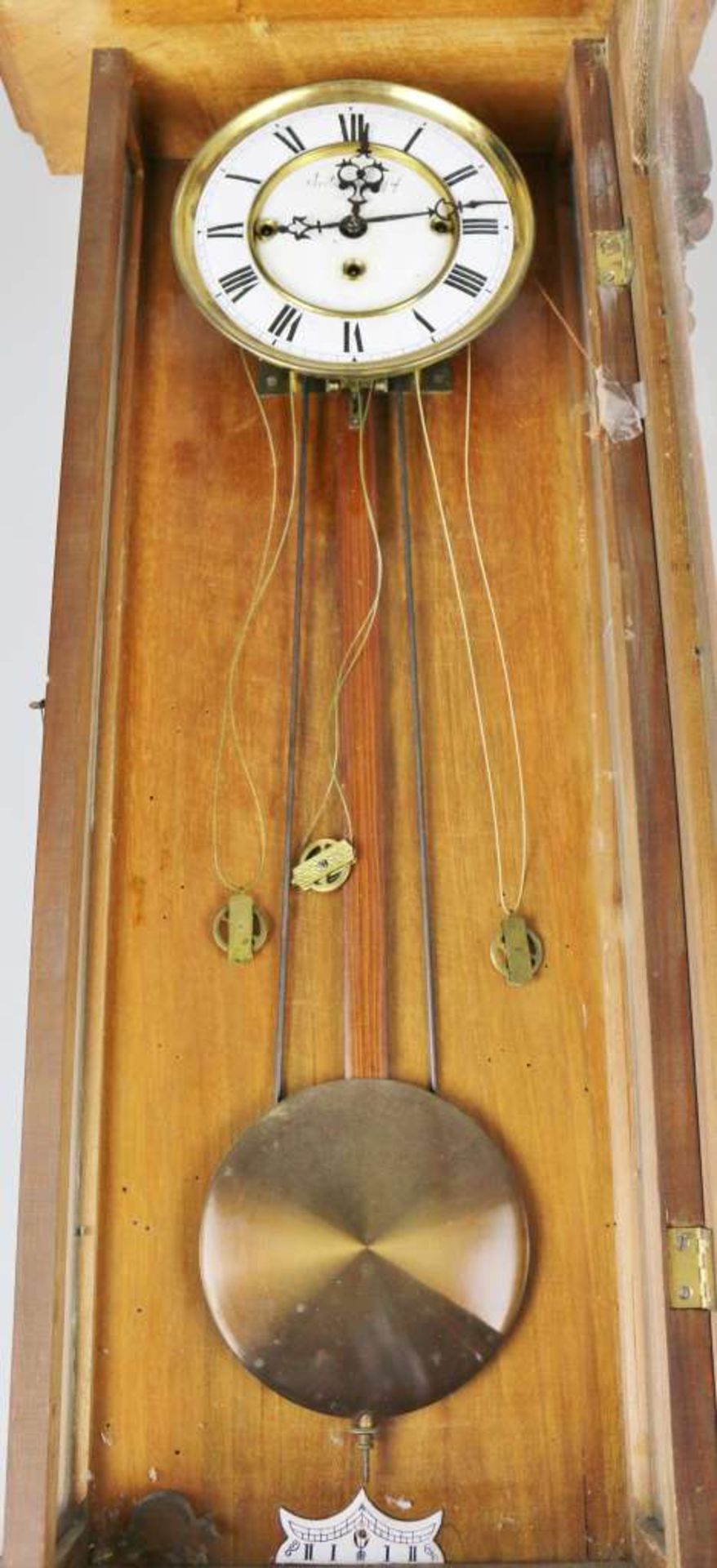 Anton Rapf, Wien, Gewichtsregulator/ Seilzug-Regulator mit 3 Gewichten, weißes Emaille Zifferblatt - Bild 4 aus 4