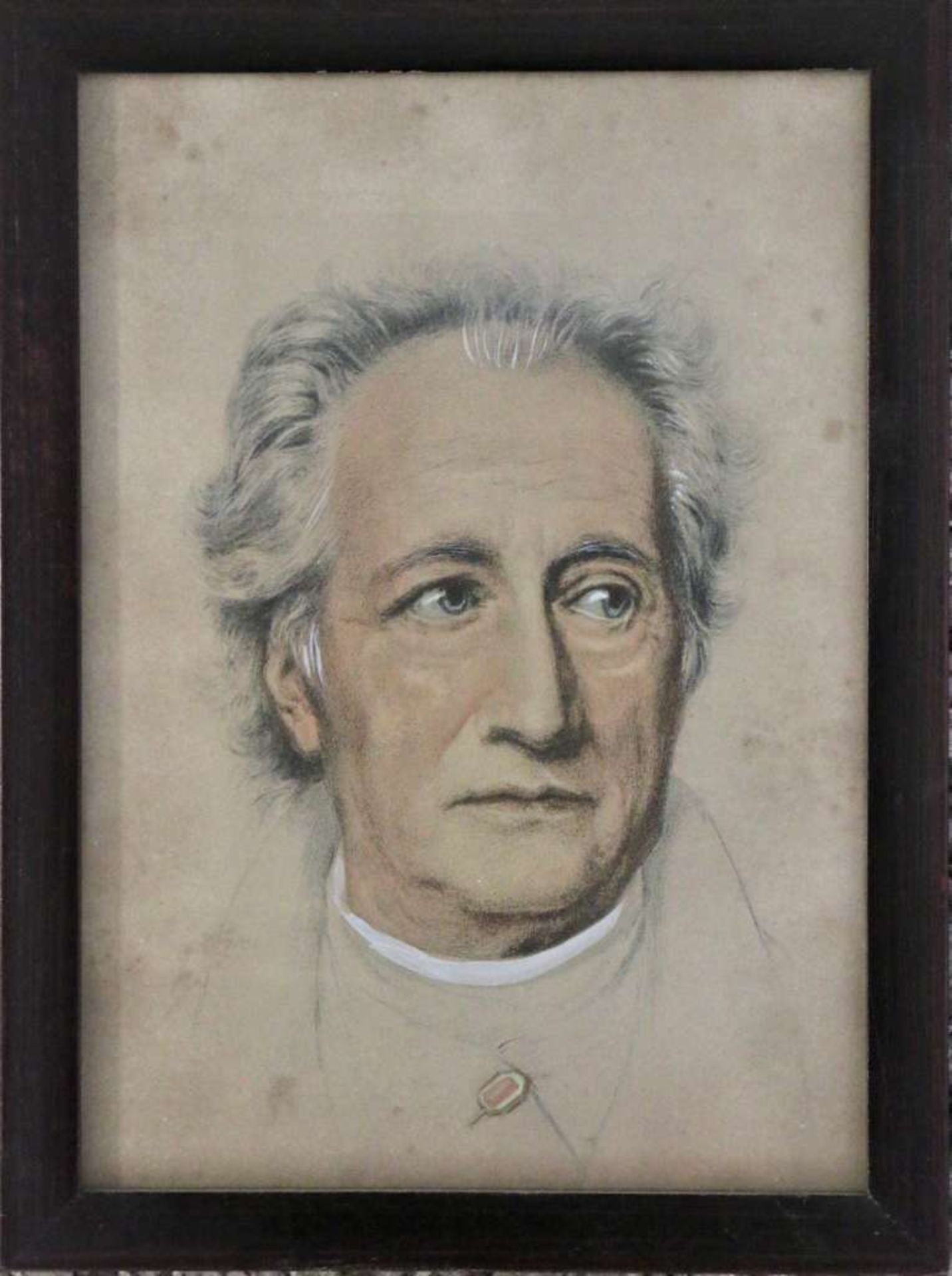 Portraitkopf Goethes, Lithographie, hand- koloriert, nach Josef Carl Stielers Gemälde von 1828 ( - Bild 2 aus 2