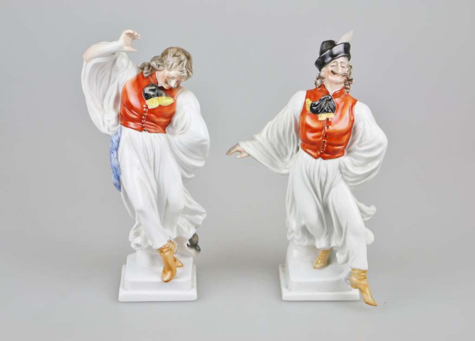Paar Herend Porzellanfiguren ¨Ungarische Puszta-Tänzer in traditioneller Tracht¨, 2. H. 20. Jh.,
