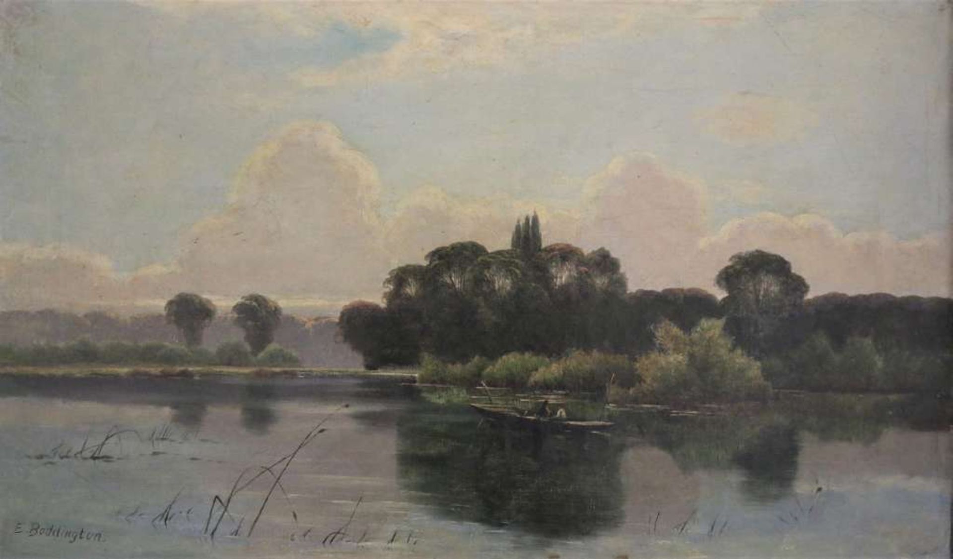 Edwin Henry BODDINGTON (c.1836-1905), Öl auf Leinwand, u.l. sign., Angler auf dem See am Abend.