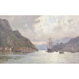 Henry ENFIELD (1849-1908), Öl auf Leinwand, u.re. sign., Fjordlandschaft mit vor Anker liegendem