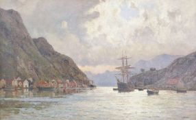 Henry ENFIELD (1849-1908), Öl auf Leinwand, u.re. sign., Fjordlandschaft mit vor Anker liegendem