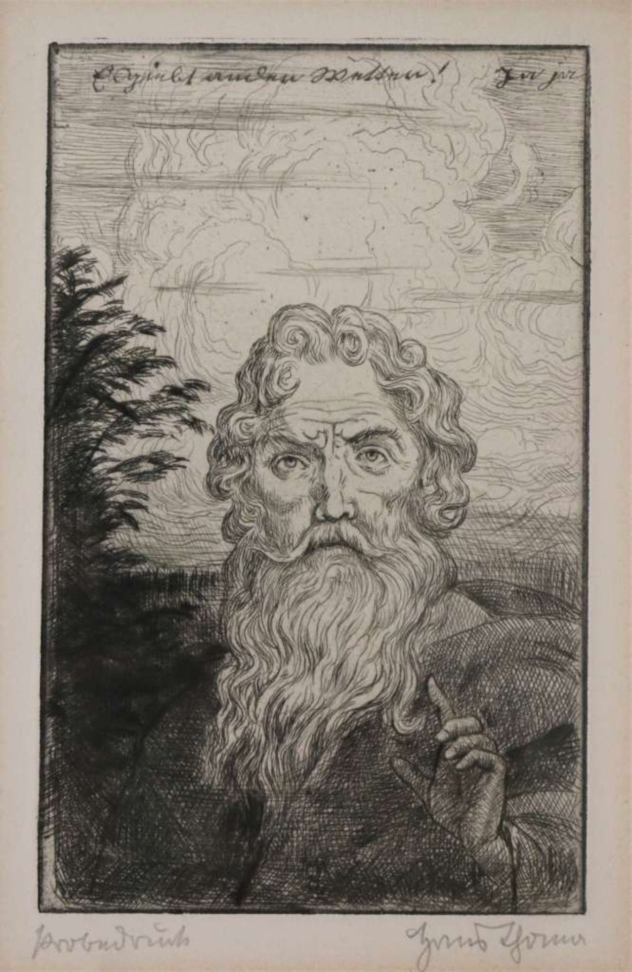 Hans THOMA (1839-1924), Radierung, wohl Wetterprophet II, u.re. mit Blei sign. sowie u.li. bez.