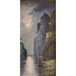 R. Lutz (XX), Öl auf Holz, Fjord bei Nacht, u.re. sign. R. Lutz, Maße: ca. 31,3 x 15,3 cm,