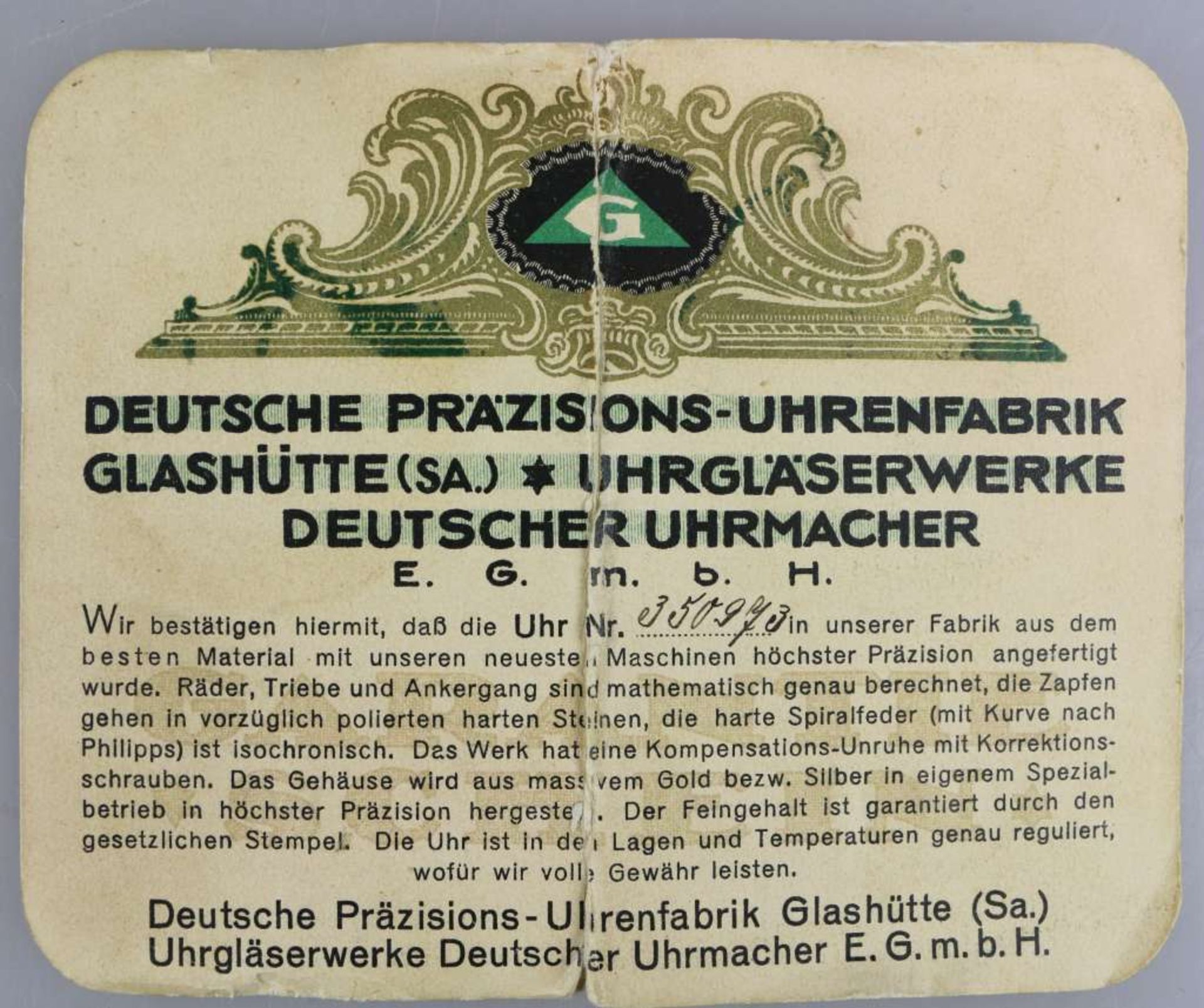 Taschenuhr Glashütte, Gehäuse und Staubdeckel 585er Gelbgold mit vergoldeter Uhrenkette, gepunzt, - Bild 5 aus 5