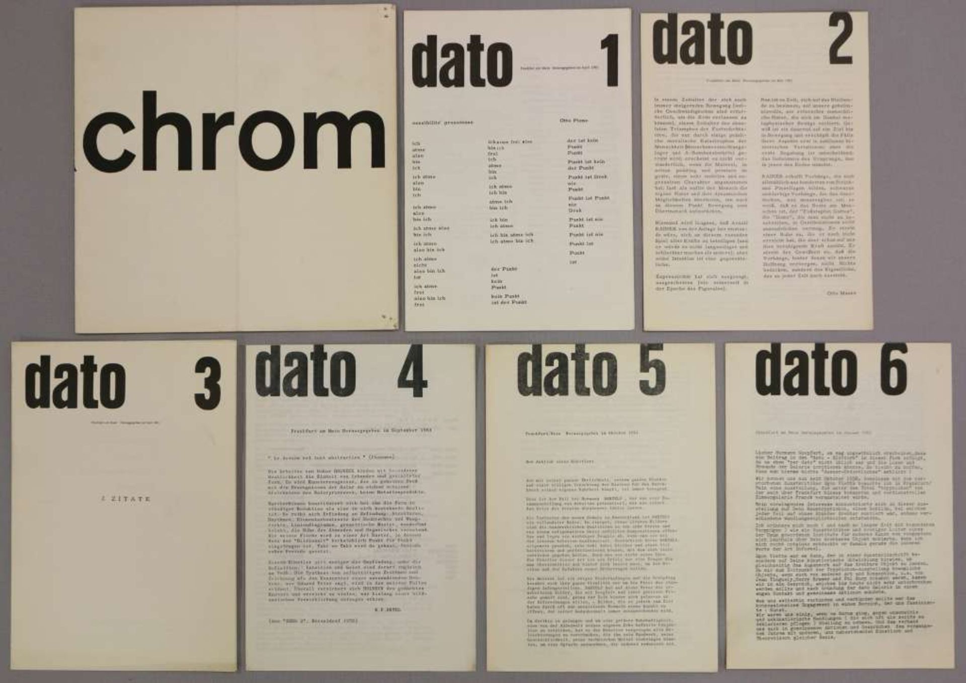 dato 1-6 (April 1961-Januar 1962), Monats Bulletin der galerie dato Frankfurt und "achrom"