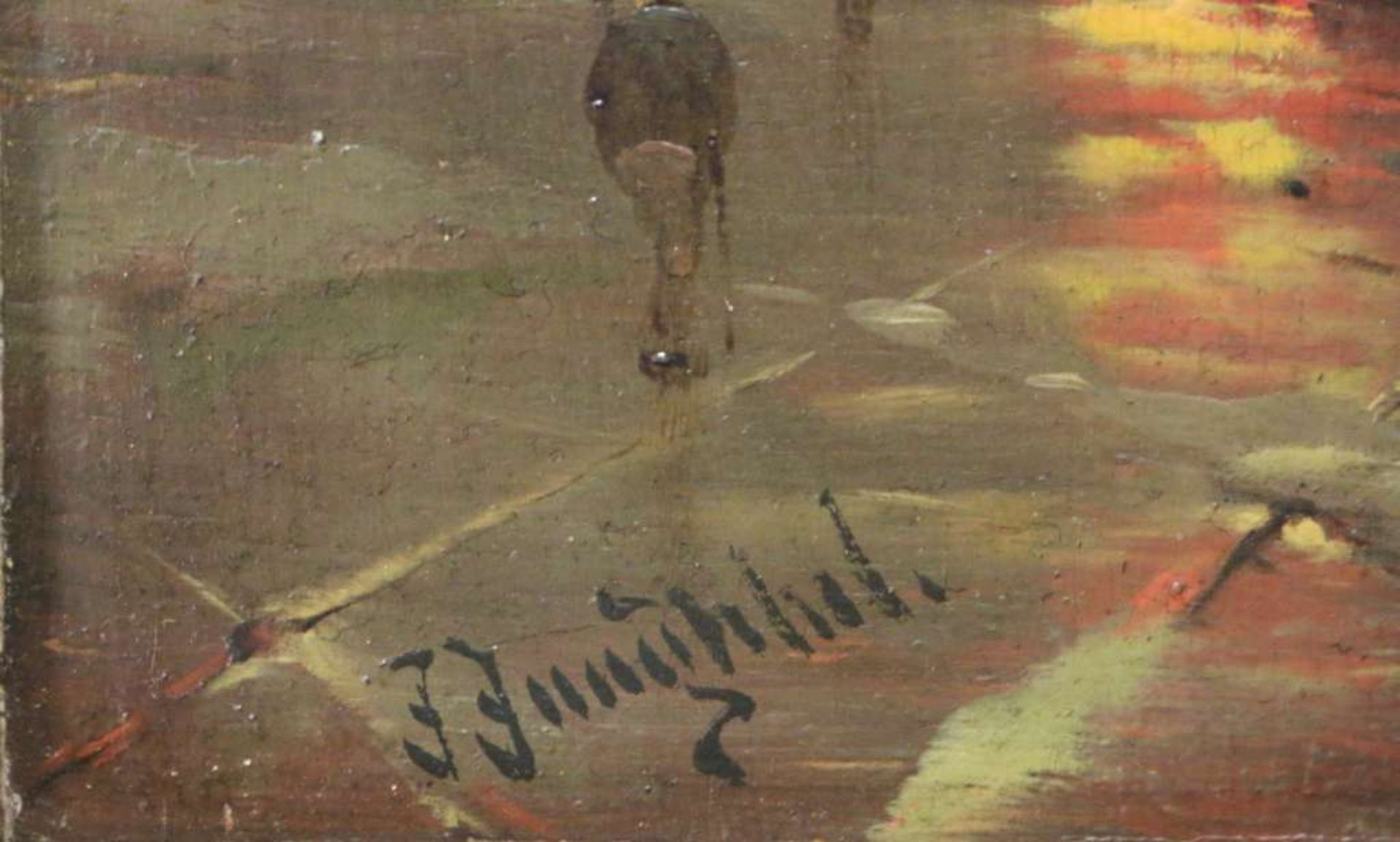 Johann JUNGBLUT (1860-1912), Öl auf Holz, Winterspaziergang am Strand in der Dämmerung, u.li. sign., - Bild 3 aus 4