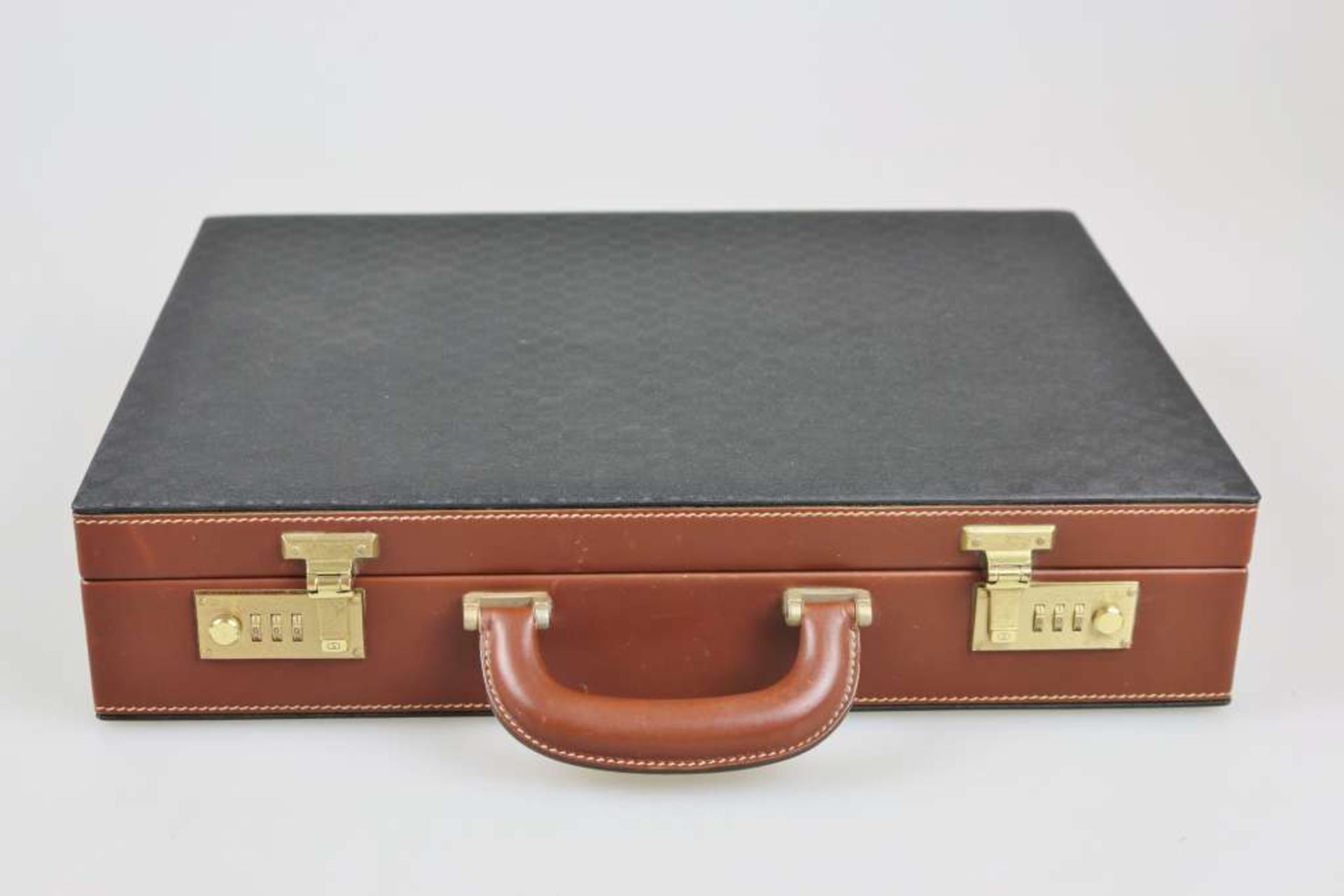 Gucci, Vintage Aktenkoffer, cognacfarbenes Leder, Ober- und Unterseite aus schwarzem, - Bild 2 aus 5