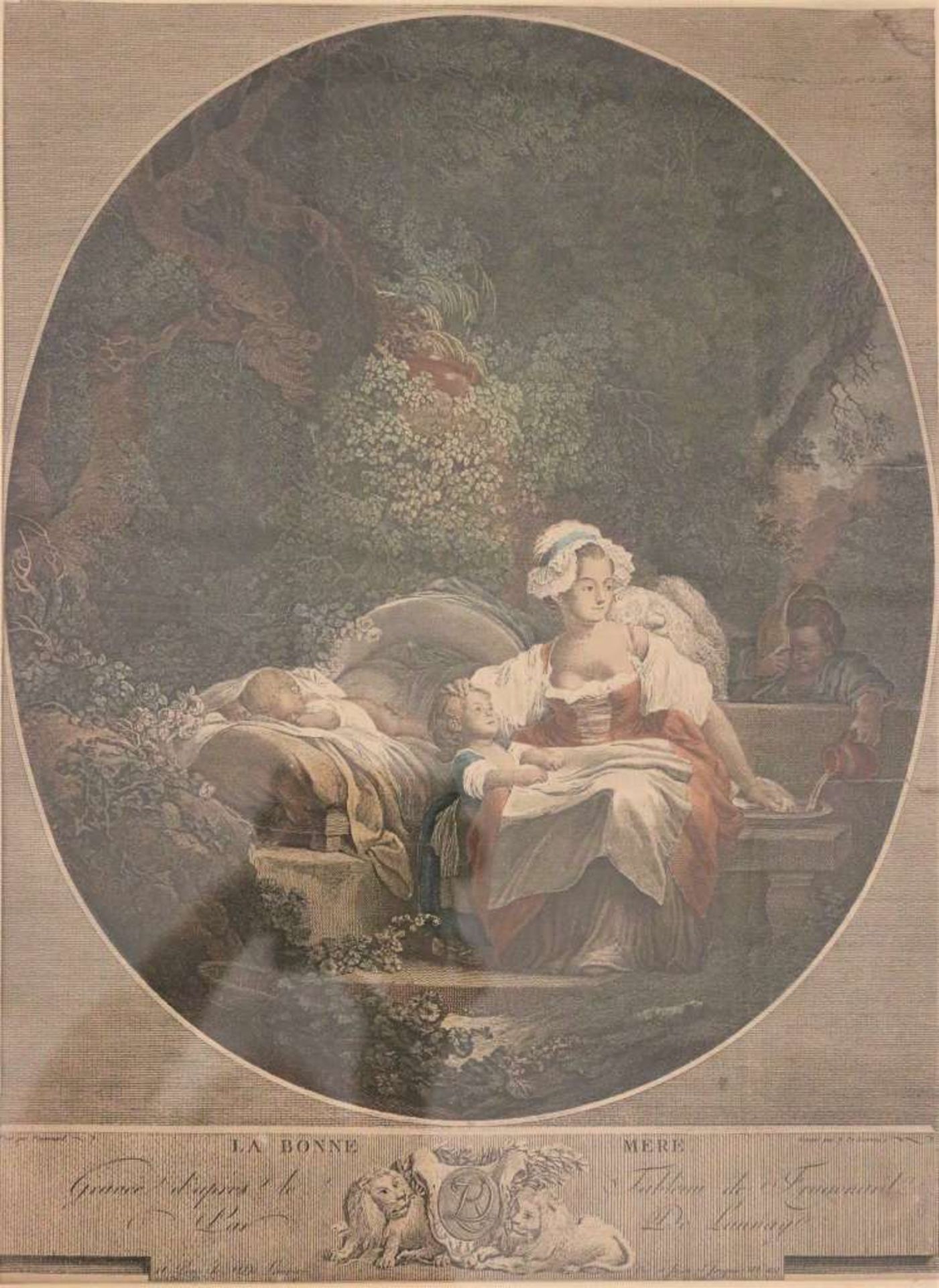 Nicolas DE LAUNAY (1739-1792), Farbradierung, "La bonne mere" nach Fragonard. Druckmaße: ca. 44 x