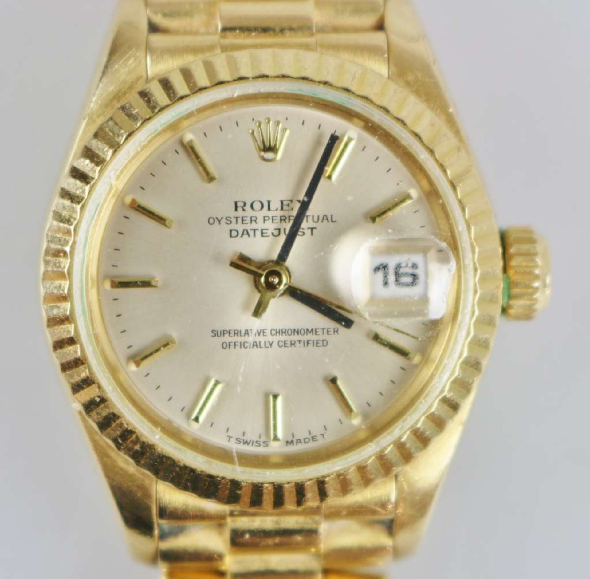 Rolex, Oyster Perpetual Datejust, Automatik Damenuhr 750er GG mit Präsidentenband und verdeckter - Bild 2 aus 5