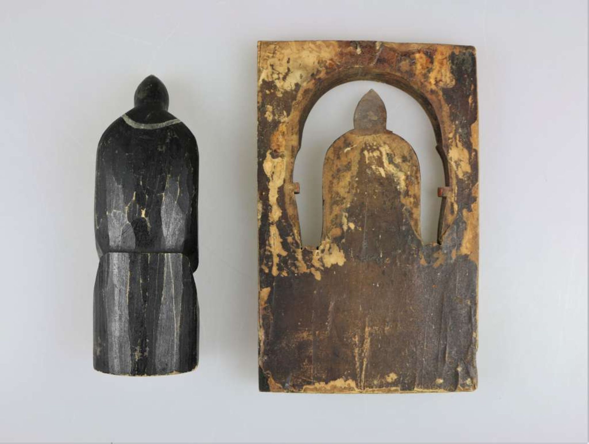 Hl. Seraphim Vyritsky, als Relief und Miniaturplastik, Russland, Holz, 19./ 20. Jh., H.: 18,5 u. - Bild 2 aus 3