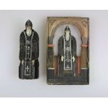 Hl. Seraphim Vyritsky, als Relief und Miniaturplastik, Russland, Holz, 19./ 20. Jh., H.: 18,5 u.