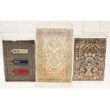 Drei Teppiche: Kashmir Seide 82 x 61cm; Gebetsteppich, wohl Persien, Seide, fein 102 x 68 cm;