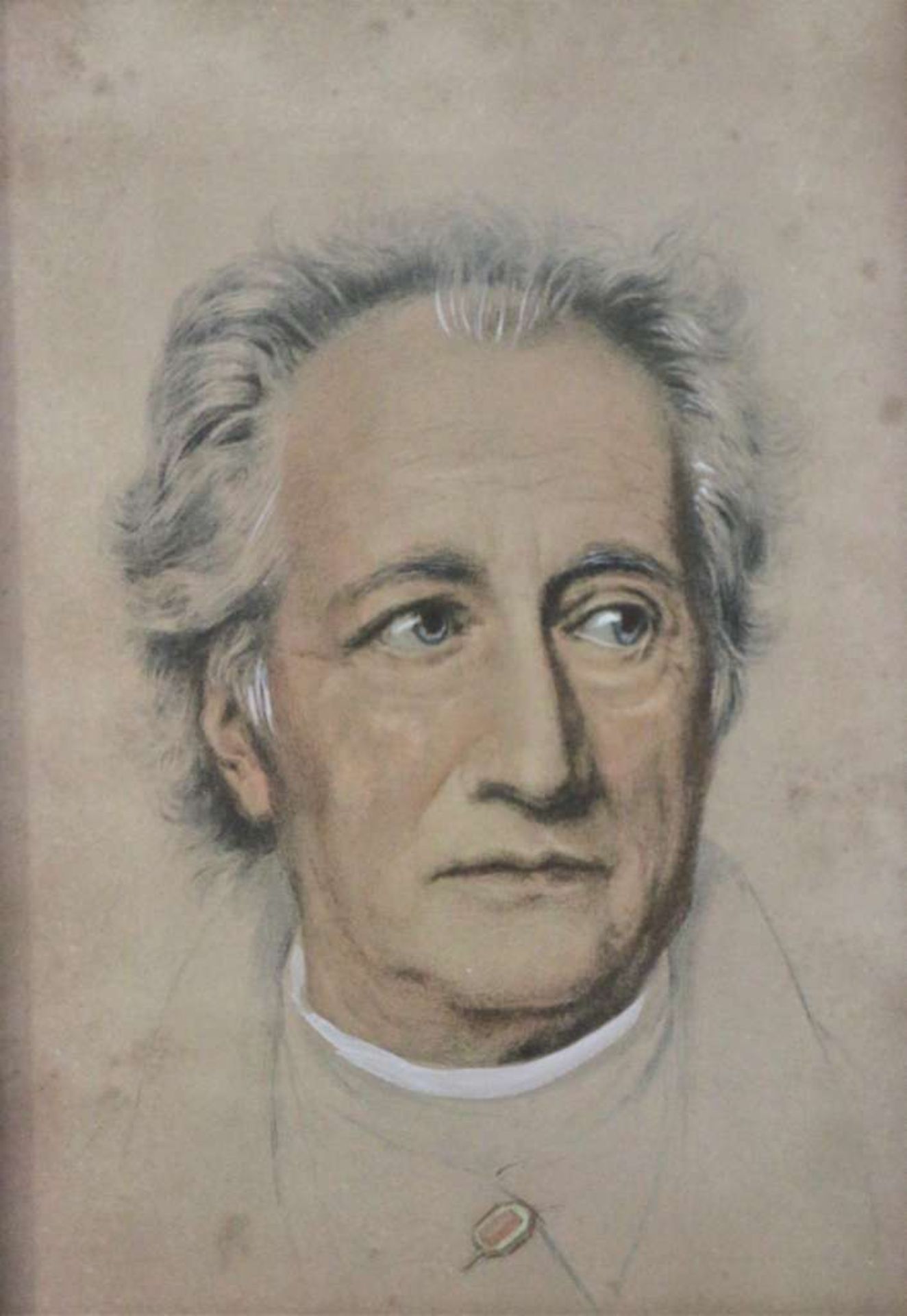 Portraitkopf Goethes, Lithographie, hand- koloriert, nach Josef Carl Stielers Gemälde von 1828 (