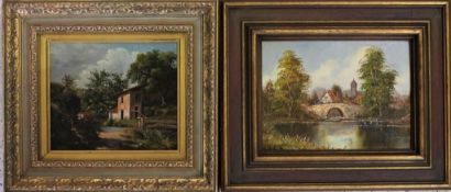 Hans RAUFENBARTH (XX) und B. HEMPEL (XX), Öl auf Kartonage, jew. sign., bäuerliche Dorflandschaften,