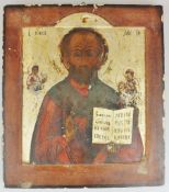Ikone, Heiliger Nikolaus von Myra, Russland, 19. Jh., Kowtscheg, Eitempera auf Kreidegrund auf Holz,