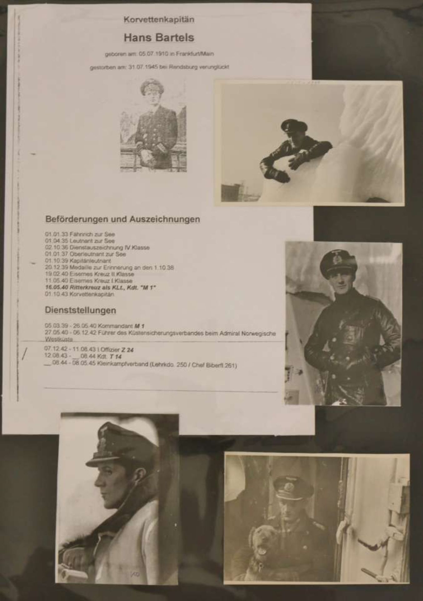 Ritterkreuzträger Korvettenkapitän Hans Bartels (1910 - 1945). Militärisches Fotoalbum, bez. - Bild 2 aus 10