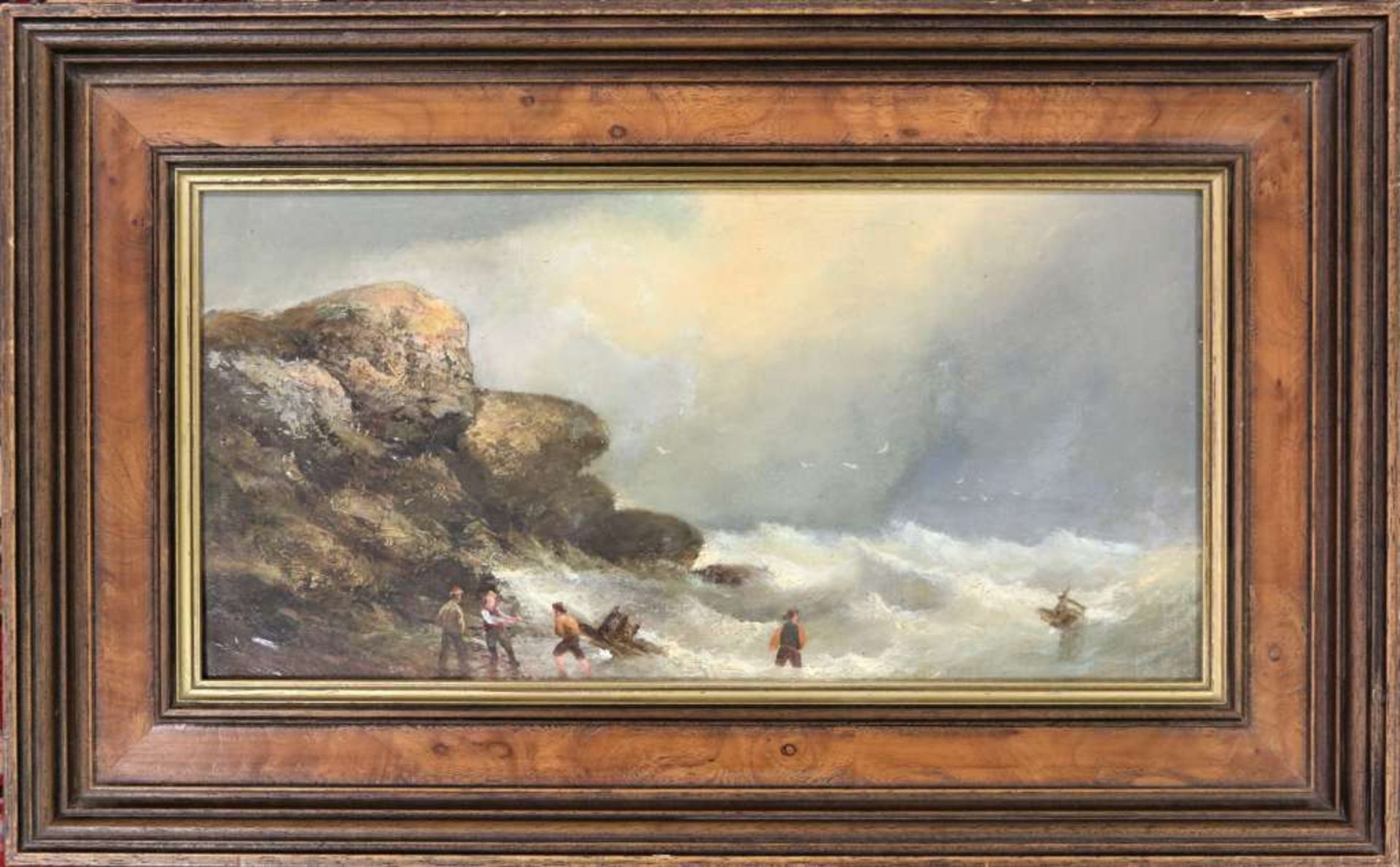 William Georges THORNLEY (1857-1935), Öl auf Leinwand, Stürmische See, verso etikettiert - Bild 2 aus 4