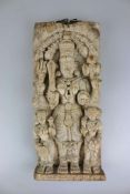 Prozessionsholz, Gott Vishnu, Indien, 19./ 20. Jh., Relief geschnitzt, Darstellung des vierarmigen