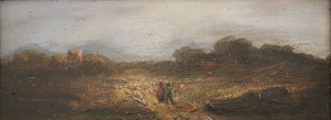 J. ROSCOE (Leeds 1874 - XX), weite Landschaft mit Buschgruppen und Figurenstaffage, Öl auf Holz,