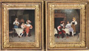 M. HIFTER (act.1880-1920), Paar Genregemälde, Öl auf Platte, jeweils u.re. sign. und dat. 1896,