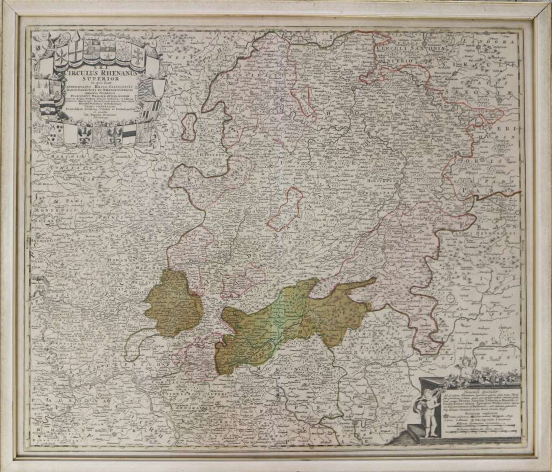 Johann Baptist Homann (1664 - 1724), Landkarte von Hessen und des Mittelrheingebietes, "S.R.I.